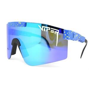 Pit Viper Solid Blue/Yellow Dots Shield Sunglasses- LENSES GOOD/FRAMES VERY GOOD